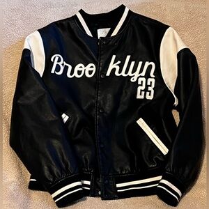 Zara Varsity Bomber Jacket Boys Kids Size 11 12 153 Black White Brooklyn 23 EUC
